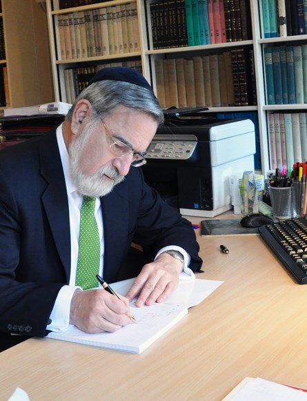 Rabbi Sacks in his study, photo courtesy of the Rabbi Sacks Legacy