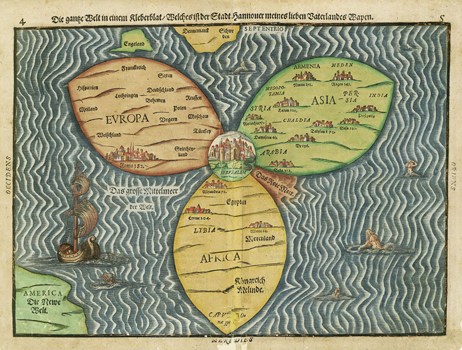 خريطة قارات العالم القديم، 1585