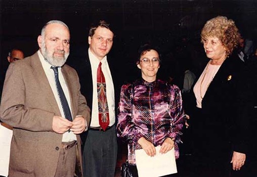 The Prime Minister's Prize for Composers Award Ceremony, 1994. From right to left: Minister of Education, Shulamith Aloni, Rachel Galinne, the composers Yinam Leef and Andre Hajdu (Call no. MUS 253 i-16)