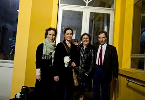 The performers of Rachel Galinne's work "Trio Energico": Semmy Stahlhammer (Sweden), Isabl Blomme (Sweden) and Ofra Yitzhaki (left), the Felicja Blumental Music Center, Tel Aviv, 2013 (From Rachel Galinne's private Collection)