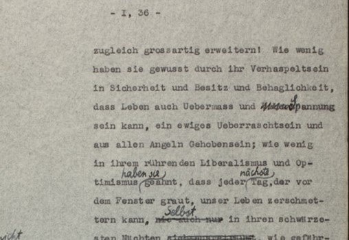 Manuscript of Stefan Zweig’s Memoir: "The World of Yesterday" (Die Welt von Gestern)
During the last years of his life, the renowned author Stefan Zweig wrote his memoirs - "The World of Yesterday". Only two copies of the manuscript survived, one of them in the National Library. The corrections have been made by his wife and secretary, Lotte Zweig
