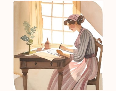 איור של אישה כותבת מכתב